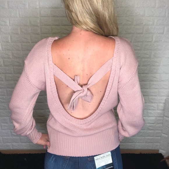 Pink Knit Sweater with Low Back and Bow on Back - Picture 2 of 4